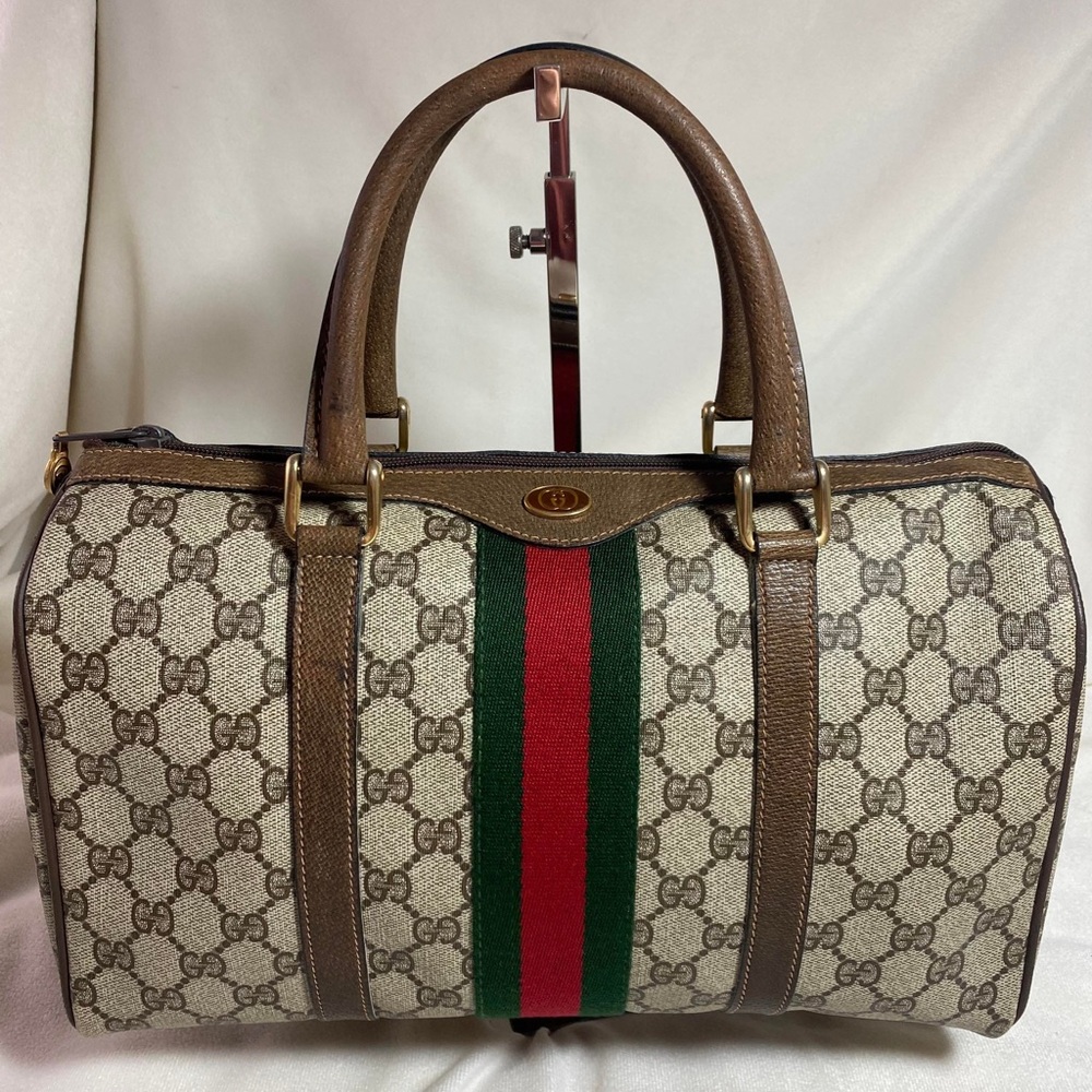 Gucci Beige and Brown Canvas Duffel Bag